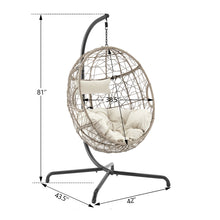 Ulax Furniture Outdoor Patio Wicker Hanging Basket Swing Chair Tear Drop Egg Chair with Cushion and Stand (Update Beige)