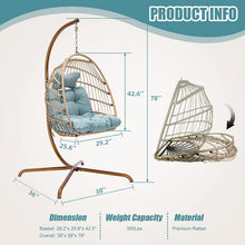 Nicesoul Foldable Wicker Hanging Egg Chair with Stand and Cushions for Indoor Outdoor, Blue