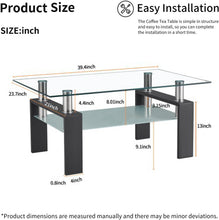 Glass Coffee Table with Lower Shelf, Clear Rectangle Glass Coffee Table, Modern Coffee Table with Metal Legs, Rectangle Center Table Sofa Table Home Furniture for Living Room, L5509