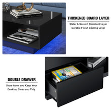 LED Coffee Table Side Table High Gloss Modern Coffee Tea Table W/Drawer & Open Shelf for Living Room Black