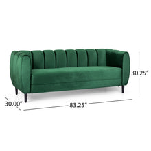 Noble House Hildred Velvet Channel Stitch Sofa, Emerald, Dark Brown
