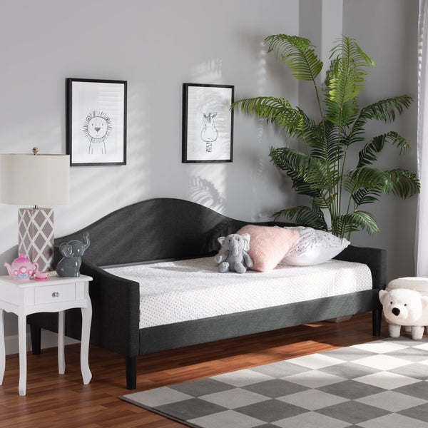 Baxton Studio Milligan Modern and Contemporary Charcoal Fabric Upholstered and Dark Brown Finished Wood, Twin Size Daybed