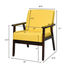 Gymax Fabric Armchair Wooden Upholstered Accent Chair Home Office Yellow