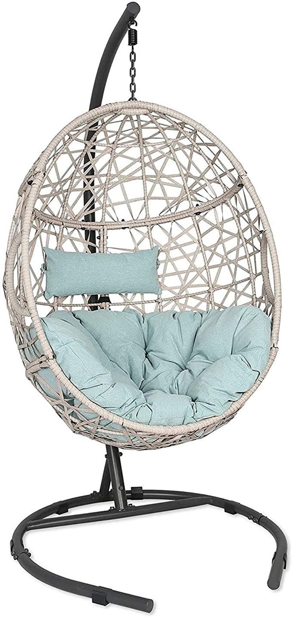 LANTRO JS Outdoor Wicker Hanging Swing Chair Patio Hammock Basket Egg Chair with and and Cushion for Indoor Outdoor Use