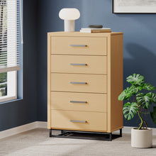 Noble House Cayuga Faux Wood 5 Drawer Dresser, Natural and Black