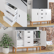 Homfa Console Cabinet for Dining Room, Sideboard Buffet Cabinet with 2 Doors and 3 Drawers , White and Natural