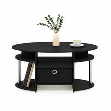 Furinno JAYA Simple Design Oval Coffee Table with Bin, Americano, Stainless Steel Tubes