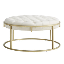 Weston Home Oddie Gold Finish Velvet Button Tufted Round Ottoman, Beige