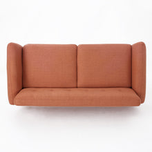 Noble House Abitha Fabric Tufted Sofa, Burnt Orange, Natural Oak