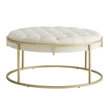 Weston Home Oddie Gold Finish Velvet Button Tufted Round Ottoman, Beige