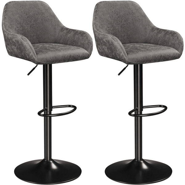 SMILE MART 2pcs Vintage Adjustable PU Leather Bar Stools with Backrest, Grey