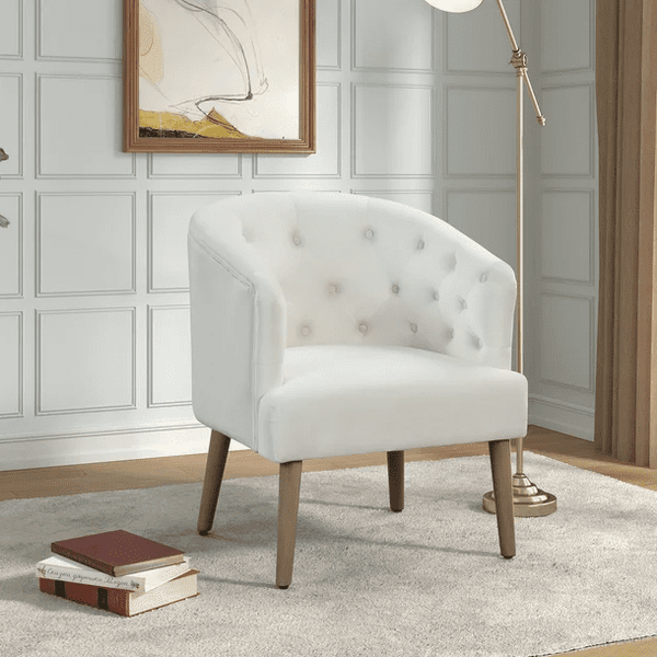 Better Homes & Gardens Barrel Accent Chair, Vanilla Dream Beige, Velvet Upholstery