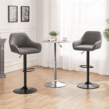 SMILE MART 2pcs Vintage Adjustable PU Leather Bar Stools with Backrest, Grey