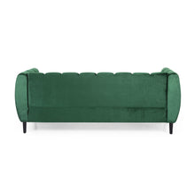 Noble House Hildred Velvet Channel Stitch Sofa, Emerald, Dark Brown