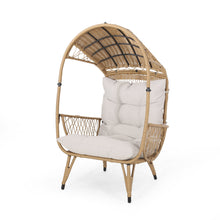 Maurice Outdoor Wicker Standing Basket Chair with Cushion, Light Brown, Beige