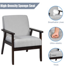 Gymax Fabric Armchair Wooden Upholstered Accent Chair Home Office Light Gray