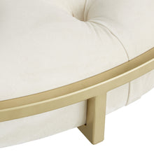 Weston Home Oddie Gold Finish Velvet Button Tufted Round Ottoman, Beige