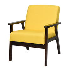 Gymax Fabric Armchair Wooden Upholstered Accent Chair Home Office Yellow