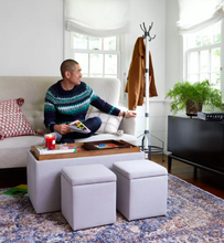 Storage Bench with Tray and 2 Ottomans in Greige