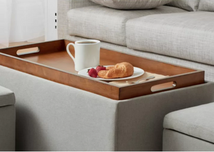 Storage Bench with Tray and 2 Ottomans in Greige