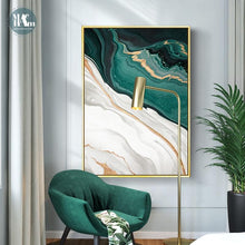 Modern Abstract Gold foil lines Green Canvas Art