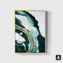 Modern Abstract Gold foil lines Green Canvas Art