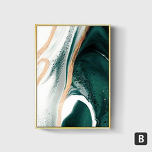 Modern Abstract Gold foil lines Green Canvas Art