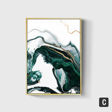 Modern Abstract Gold foil lines Green Canvas Art