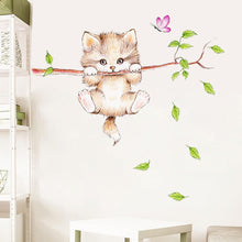 Cartoon Cat Spring Green Leaf Wall