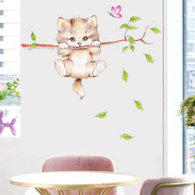 Cartoon Cat Spring Green Leaf Wall