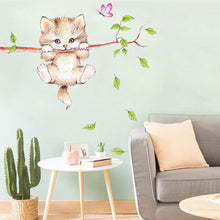 Cartoon Cat Spring Green Leaf Wall