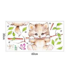 Cartoon Cat Spring Green Leaf Wall
