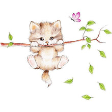 Cartoon Cat Spring Green Leaf Wall